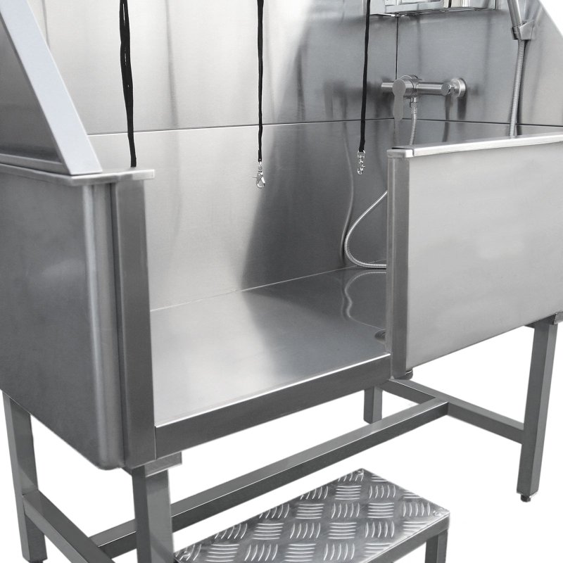 Dog Bath Professional Stainless Steel  Pet Grooming Station 600mm Extra-Large Heavy Duty Metal Wash-Tub Groomer Walk In Shower Clean | With Mixer Tap And Drainage Kit | FREE Gloves