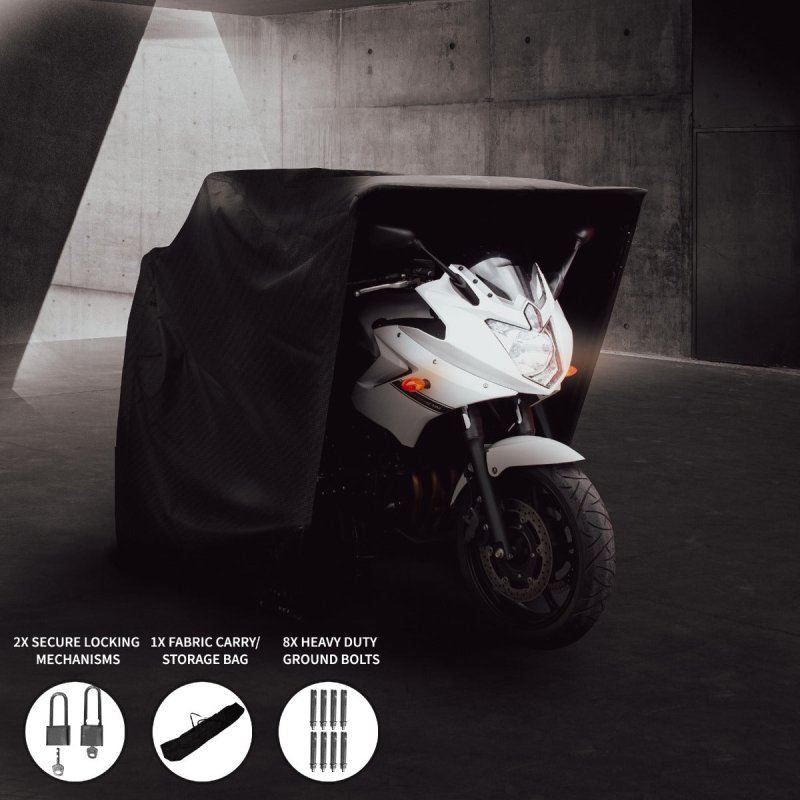 Motorbike Motorcycle Tent Large Waterproof Shelter Outdoor Storage Garage Moped Bike Scooter Oxford Fabric Cover Steel Frame 170cm H x 104cm W x 294cm L Lockable 2 x FREE Padlocks & 8 x Ground Bolts