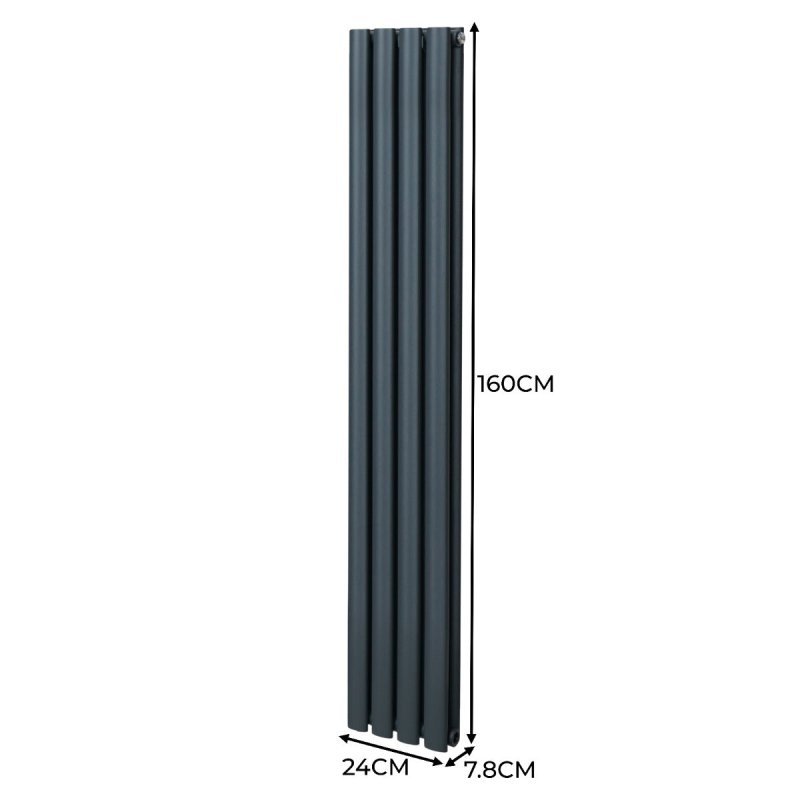 Oval Column Radiator 1600mm x 240mm Modern Designer Double Panel Central Heating Heater Matt Anthracite Grey Carbon Steel Vertical Kitchen Living Room FREE Cleaning Brush Fixing Kit & Brackets