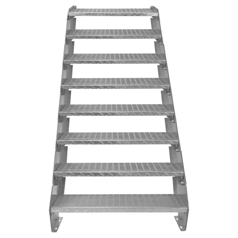 Metal Staircase 8 Section Adjustable Height 90cm / 900mm Wide Galvanised Steel Silver 8 Steps Weatherproof Grate Step Outdoor Garden Patio Modular Stairs 5mm Rod Thickness FREE Fixing Kit