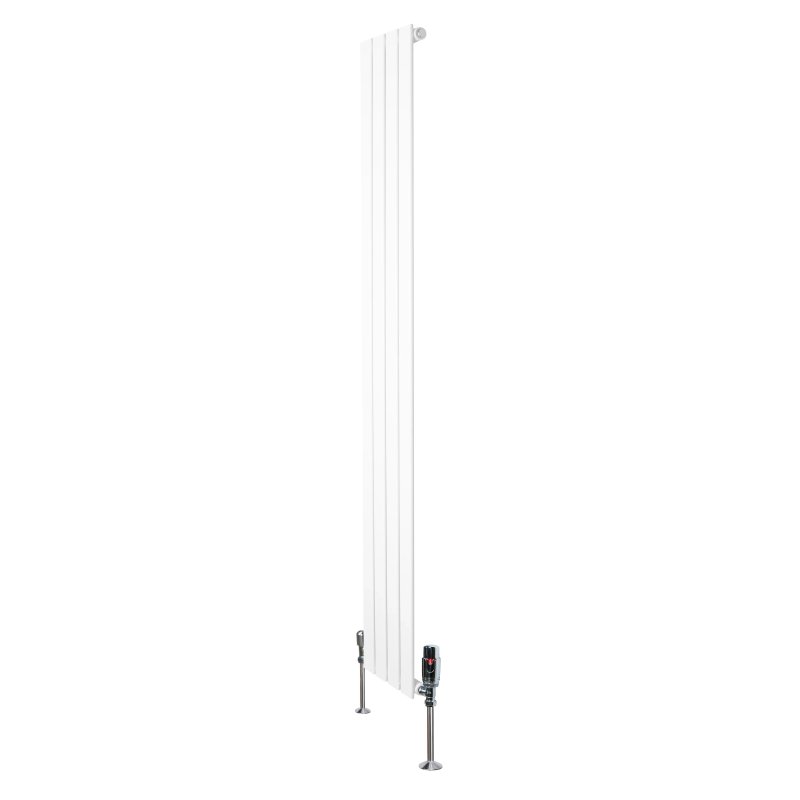 Flat Single Column Radiator & Valves - 1800mm x 280mm - White