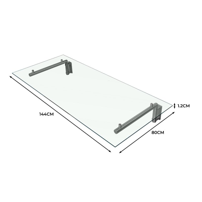 MonsterShop 1440 x 800mm Glass Canopy, 4 Stainless Steel Brackets, Front/Back Door Porch Shelter