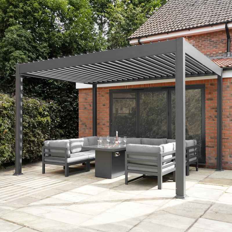 Anthracite Aluminium Pergola With LED Lights - 3m x 4m