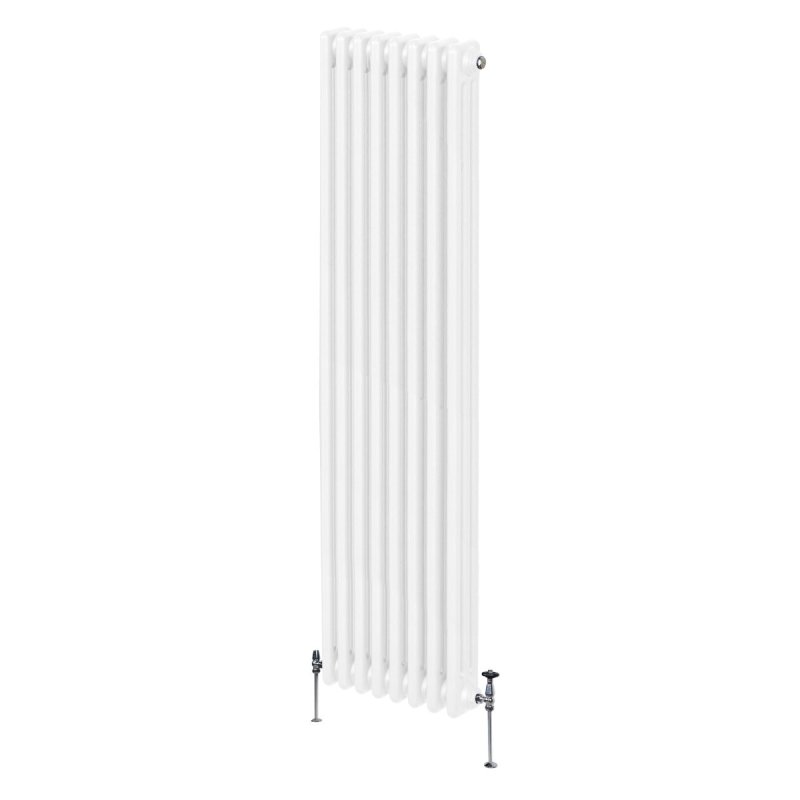 Traditional 3 Column Radiator 1800mm x 382mm Modern Central Heating Heater Gloss White Carbon Steel Vertical Wall Mounted Kitchen Living Room Bathroom Cleaning Brush Fixing Kit & Brackets