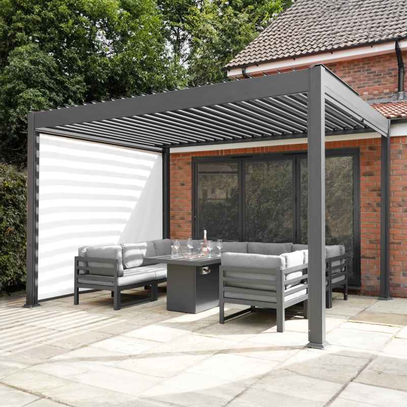 Anthracite Aluminium Pergola With White Blinds - 3m x 4m