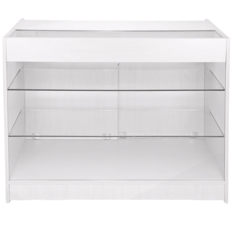 Retail Glass Shelf Product Display Shop Counter Showcase Lockable Cabinet Unit White - K1200