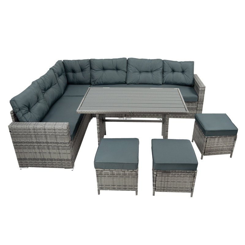 Rattan Corner Set With Composite Table - Grey
