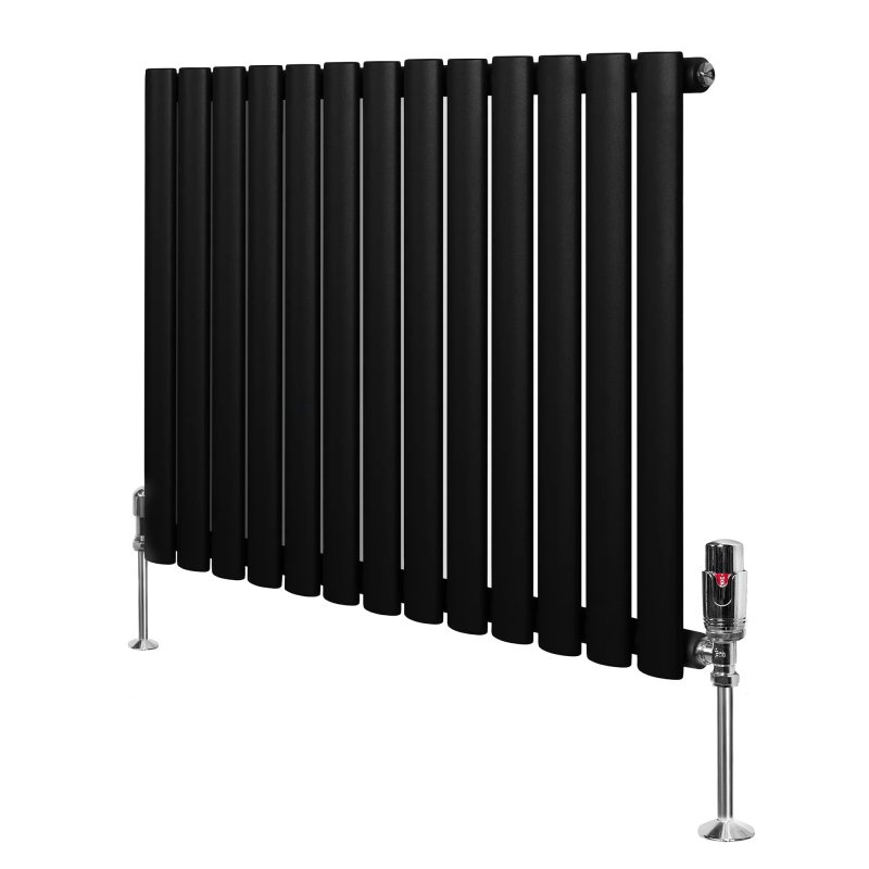 Oval Single Column Radiator & Valves - 600mm x 780mm - Black