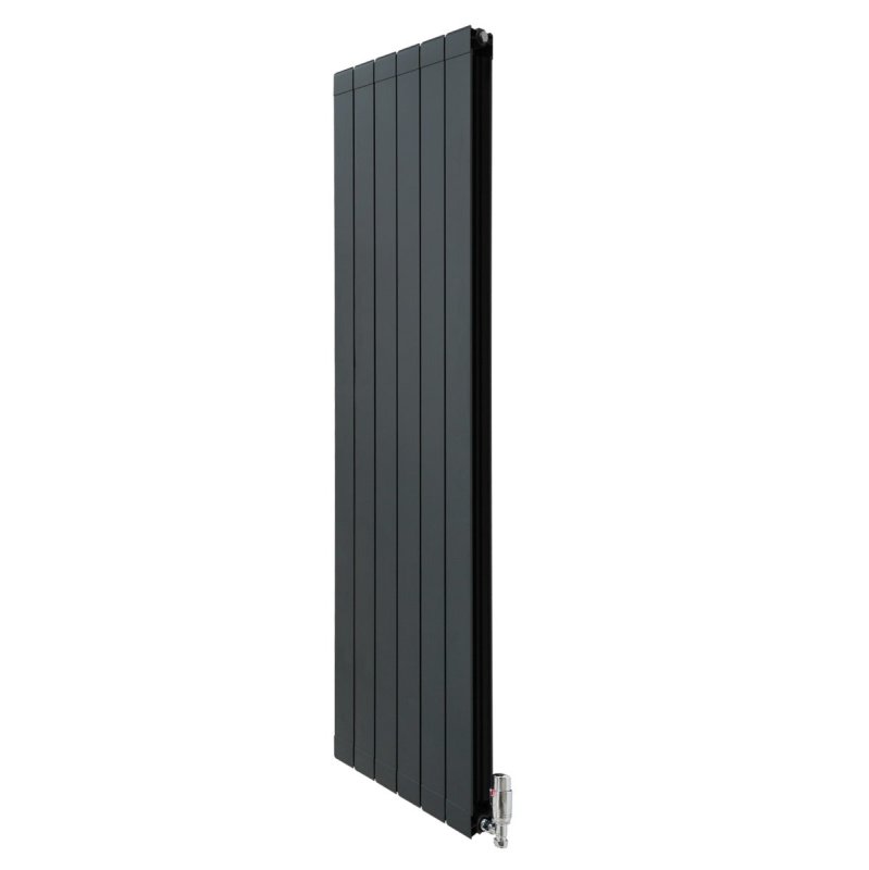 Aluminium Designer Radiator 1800mm x 475mm & TRV Chrome Valves Vertical Double Flat Panel Column Lightweight Modern Heater Matt Anthracite Grey Kitchen Living Room Cleaning Brush Fixing Kit Brackets