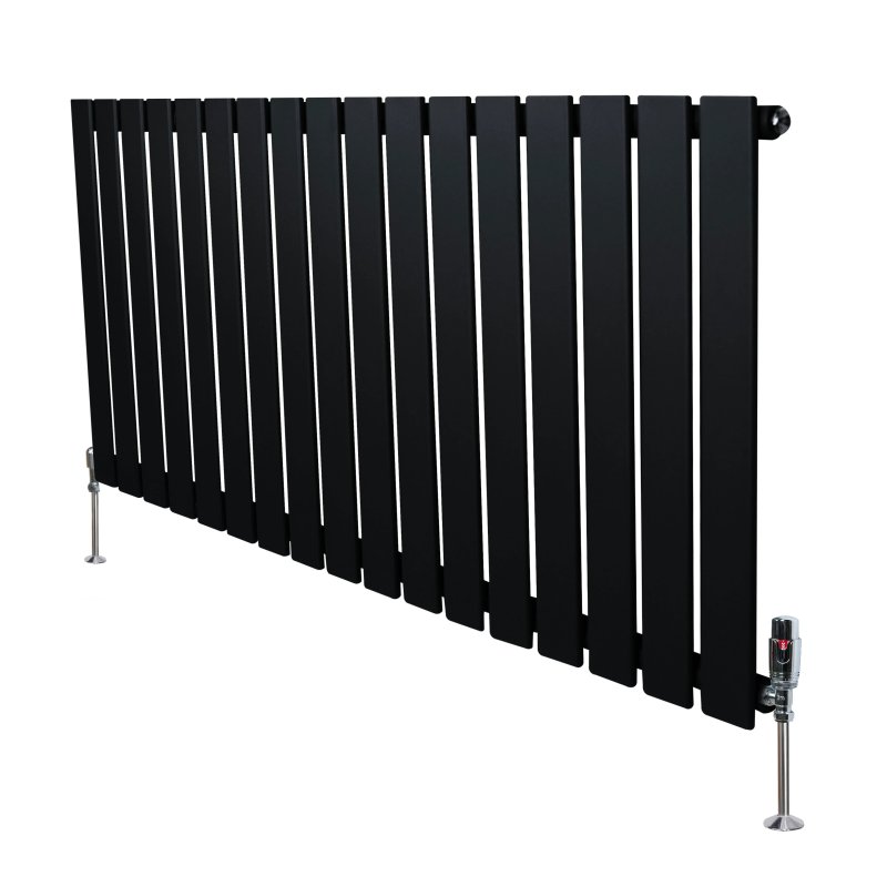 Flat Single Column Radiator & Valves - 600mm x 1190mm - Black