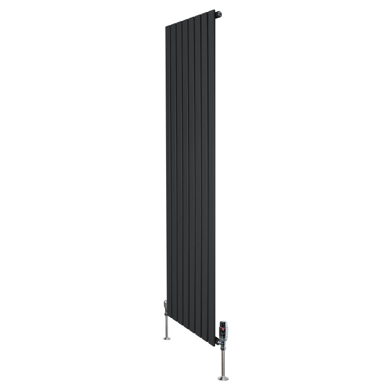 Flat Single Column Radiator & Valves - 1800mm x 560mm - Black