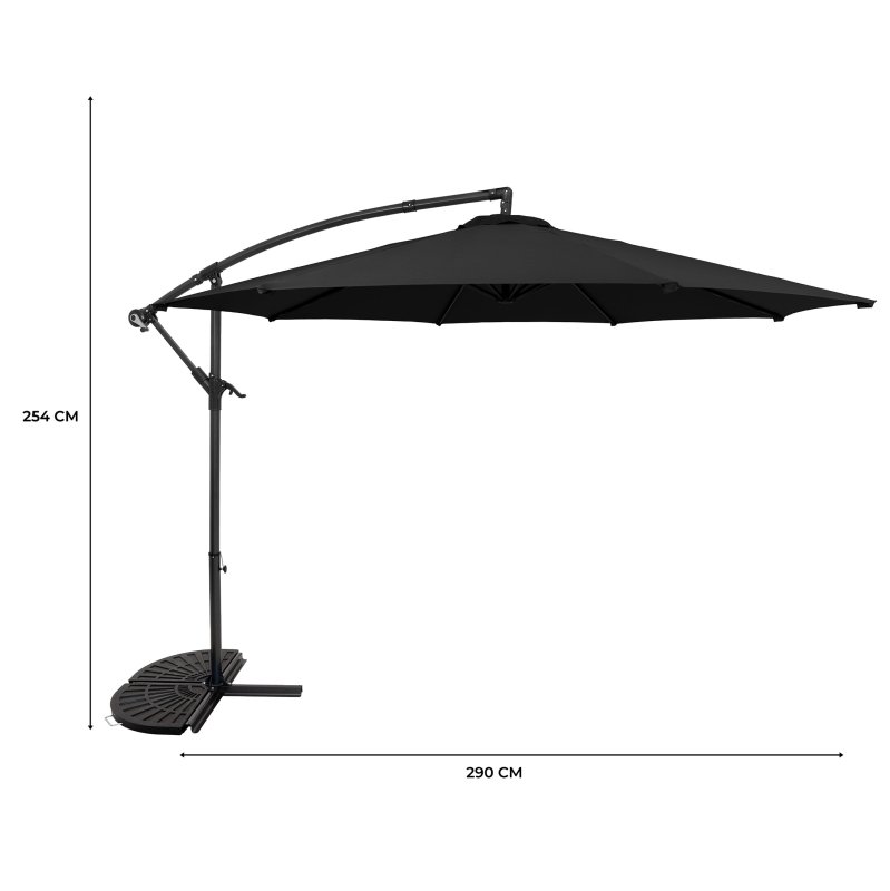 Cantilever Parasol 3m With Half Fan Base - Black