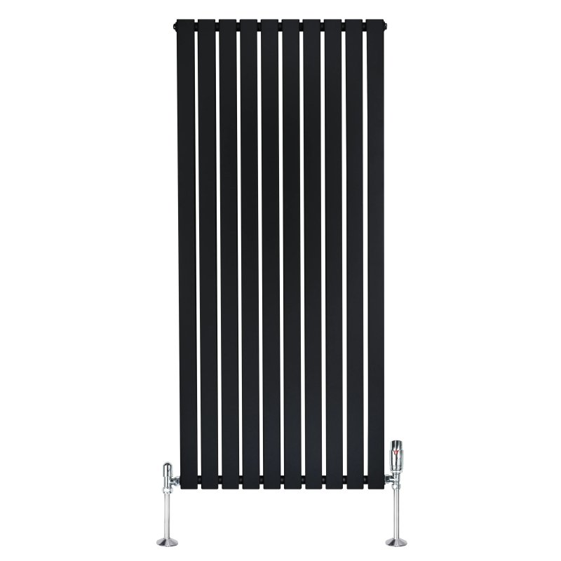 Flat Single Column Radiator - 1600mm x 700mm & Valves - Black