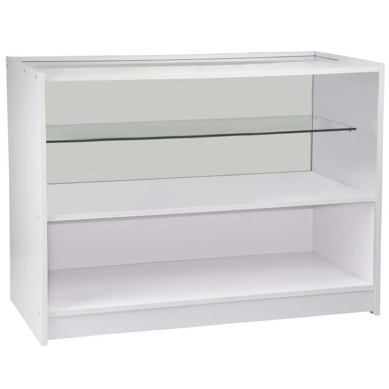 Retail 1/2 Glass Shelf Product Display Shop Counter Showcase Cabinet Unit White - C1200