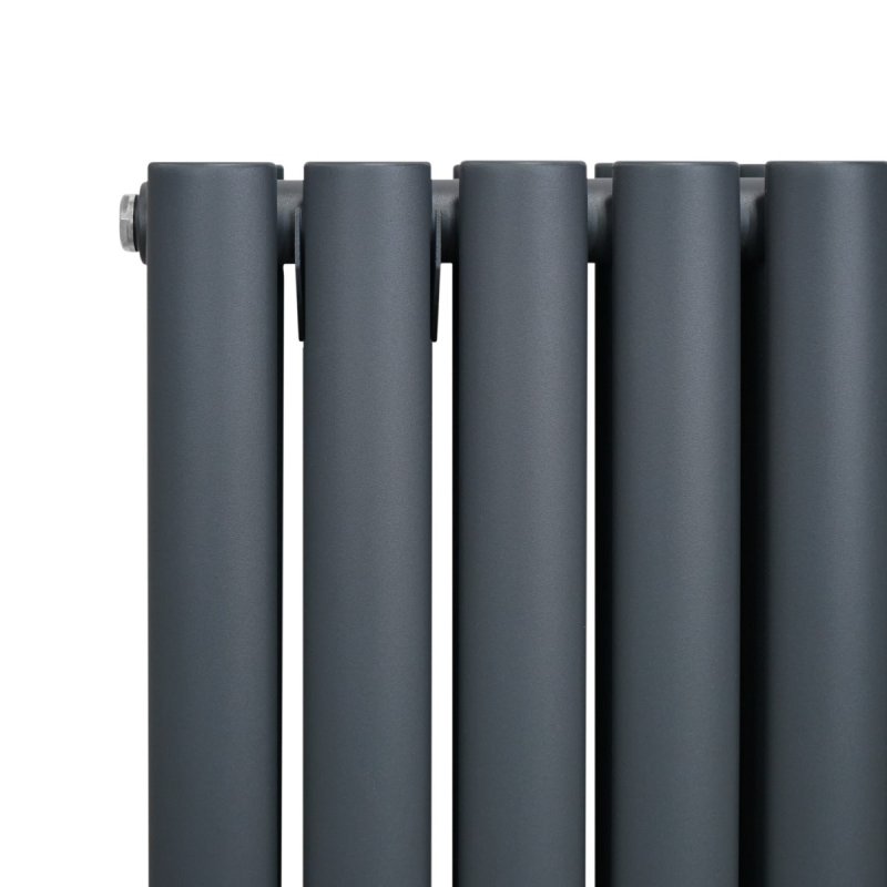 Oval Column Radiator 1600mm x 600mm Modern Designer Double Panel Central Heating Heater Matt Anthracite Grey Carbon Steel Vertical FREE Cleaning Brush Fixing Kit & Brackets