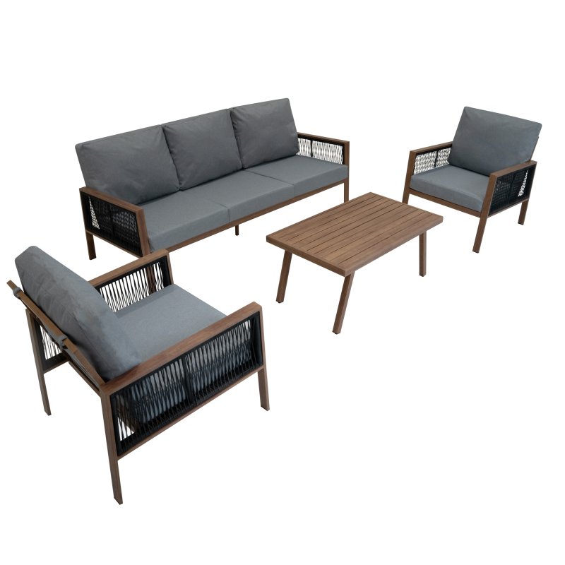 Aluminium 4 Piece Sofa Set - Wood Effect