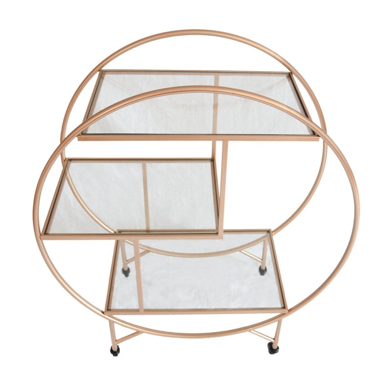 Bar Cart Drinks Trolley Halo Serving Table On Caster Wheels Rose Gold Storage Shelving, 3 Shelves, Art Deco, 30's Styles, Furniture, Vintage, Side-table, Tea Party, Modern
