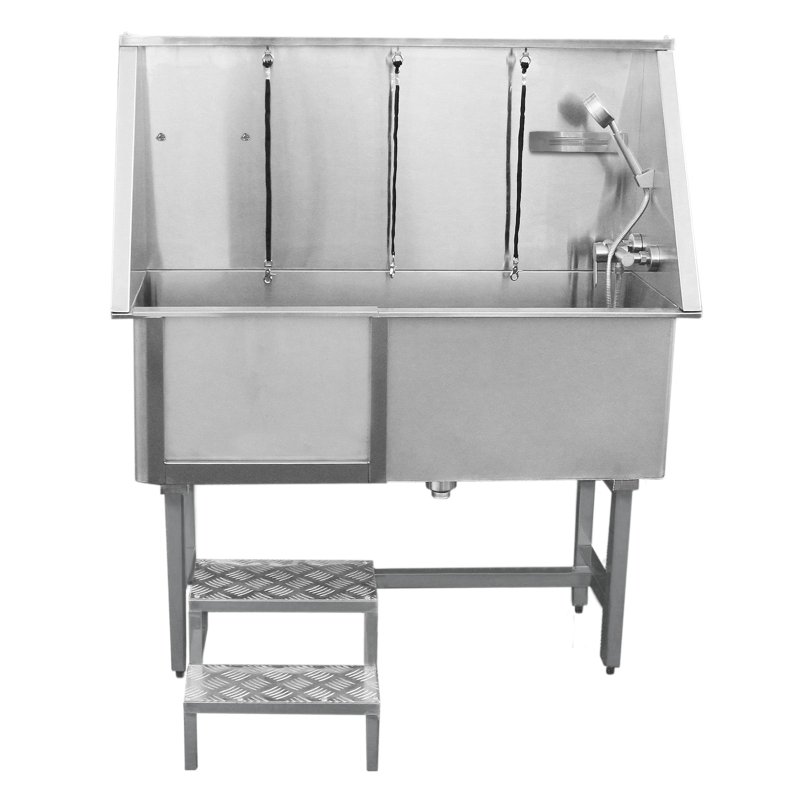Dog Grooming Bath Stainless Steel 400mm Professional Pet Washing Station Large Groomer Bathing Tub Cleaning Metal Shower Walk In | FREE Gloves | With Faucet And Drainage Kit