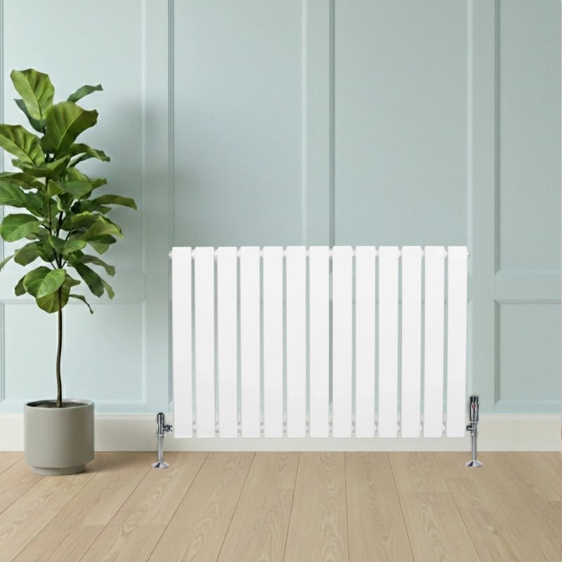 Flat Single Column Radiator & Valves - 600mm x 910mm - White