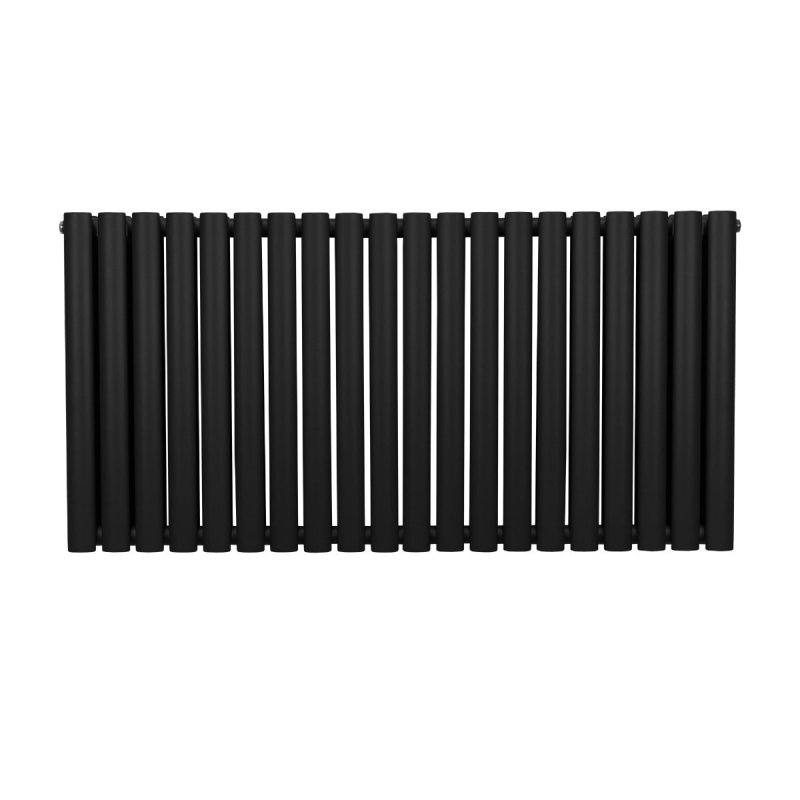 Oval Column Radiator 600mm x 1200mm Modern Designer Double Panel Central Heating Heater Matt Black Carbon Steel Horizontal Kitchen Living Room Bathroom FREE Cleaning Brush Fixing Kit & Brackets