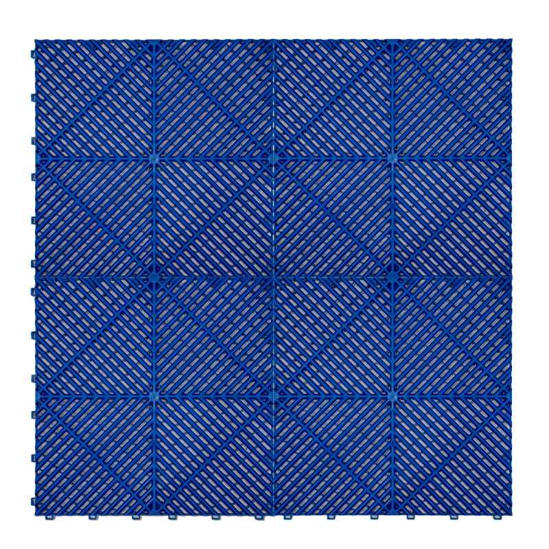 Vented Modular Interlocking Flooring Tiles & Edges 120 x Blue Single Garage Heavy Duty Floor Mat Showroom Workshop Outdoor Polypropylene Anti Slip Weather Resistant Drainage Channels 3.2m x 6m 19.2m2