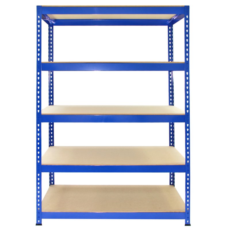 5 Tier Blue Racking Bay Unit Heavy Duty Steel Metal 200kg capacity Per Shelf Garage Shelves Storage Warehouse Shed Workshop Boltless Shelving 120 x 50 x 180cm Free Rubber Mallet