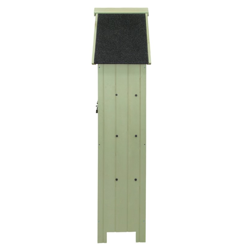 Wooden Garden Storage Shed Green Tool Organiser Cabinet Beach Hut Sentry Box Lockable Doors 3 Corner Shelves 4 Door Hooks Roof Hatch Padlock 4 Keys Ground Fixing Kit Screw Covers Fir Wood Asphalt Roof