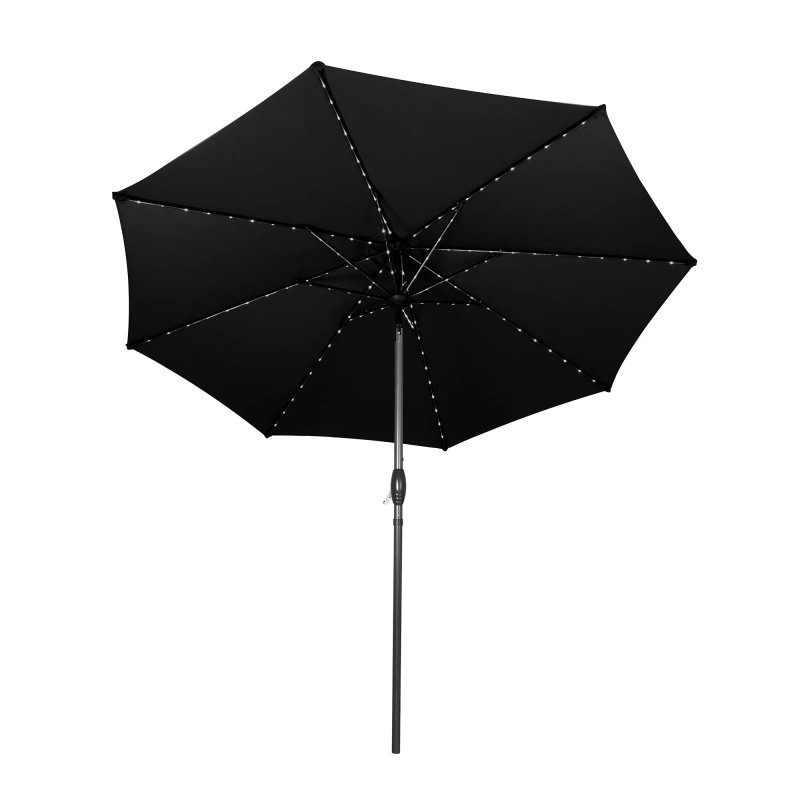 5pcs Garden Table & Rattan Chairs Outdoor Set + Black LED Tilt Parasol 2.7m