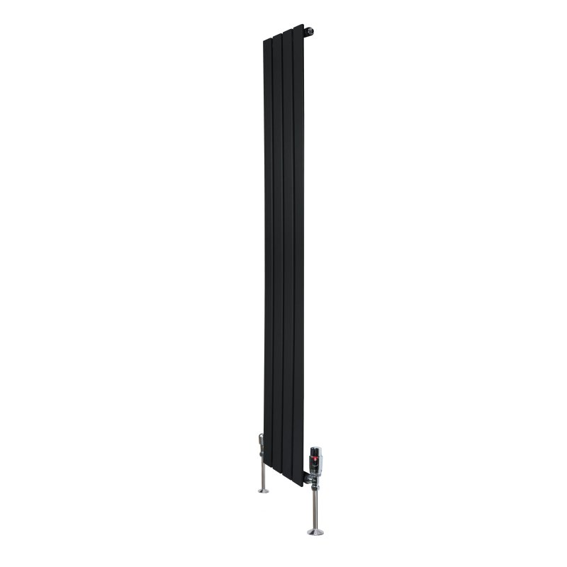 Flat Single Column Radiator & Valves - 1600mm x 280mm - Black