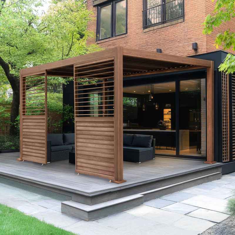 Wood Effect Aluminium Pergola Shutter Panel - 92cm Wide