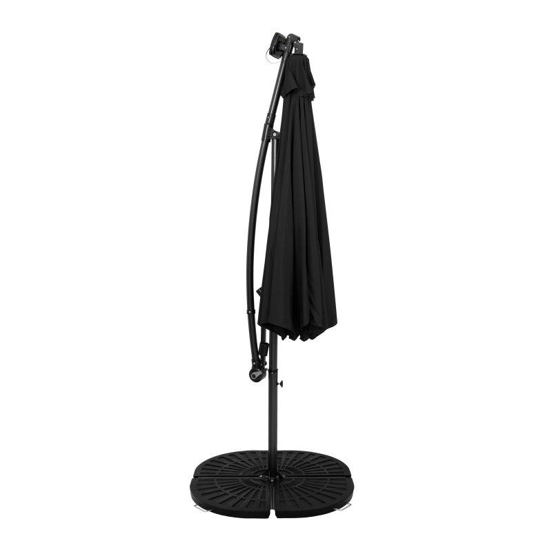 LED Cantilever Parasol 3m With Full Fan Base - Black