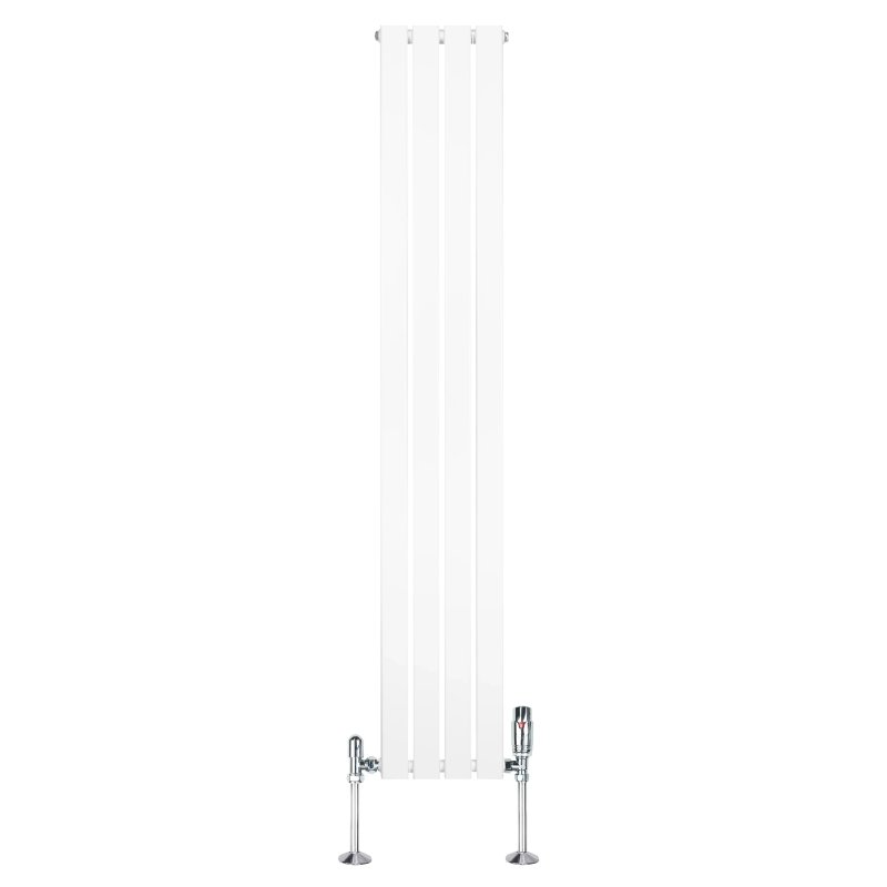 Flat Single Column Radiator & Valves - 1800mm x 280mm - White