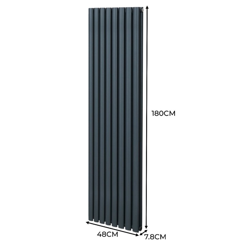 Oval Column Radiator 1800mm x 480mm Modern Designer Double Panel Central Heating Heater Matt Anthracite Grey Carbon Steel Vertical Kitchen Living Room FREE Cleaning Brush Fixing Kit & Brackets
