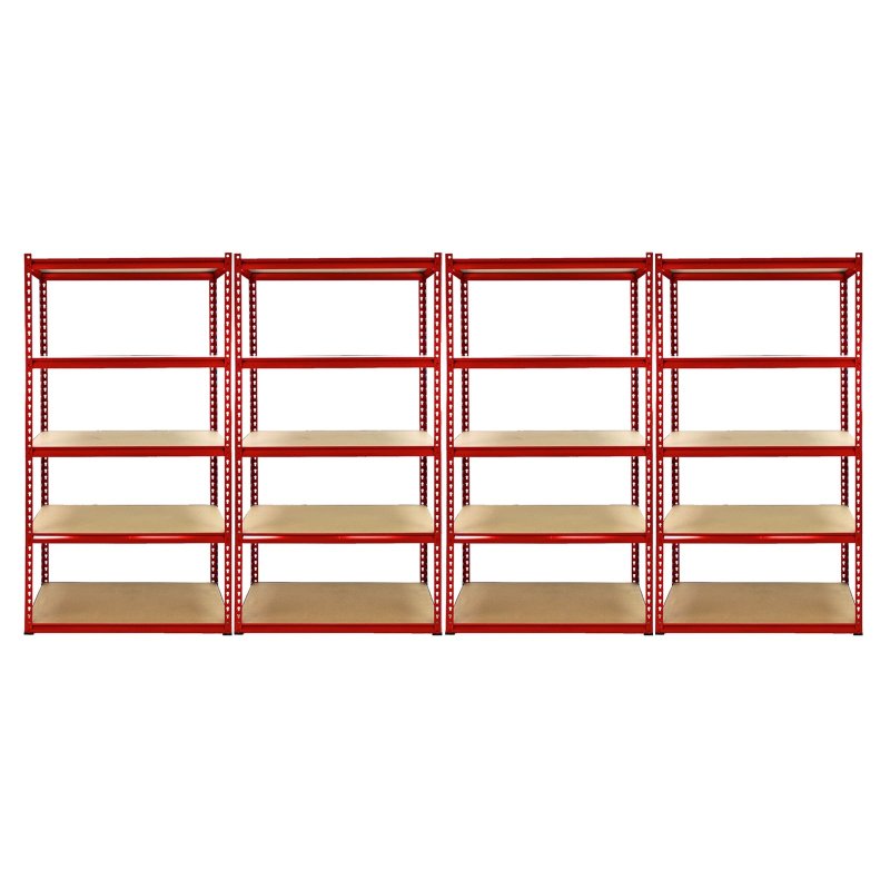 1 x Corner Garage Racking Unit & 4 x Single Racking Storage Units / 5 Z-Rax Red Steel & MDF Shelves / 8525kg capacity / 265kg per shelf / Free Rubber Mallet