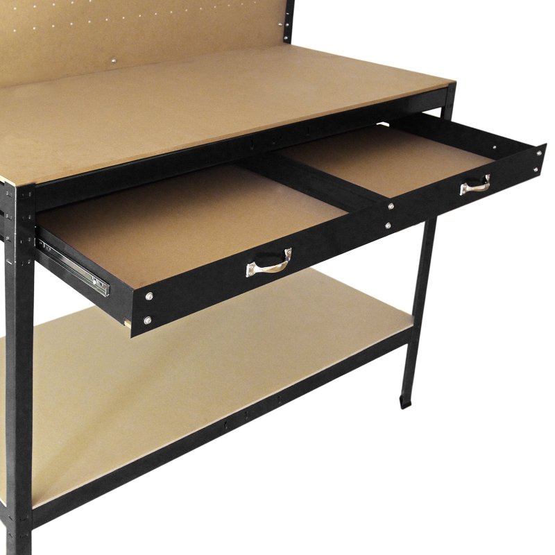 Garage Workbench With Pegboard Drawer Heavy Duty Bench Steel Tool Storage Station Unit With Shelves FREE 40 Hooks DIY Workshop Industrial Metal Work-table Worktop Black
