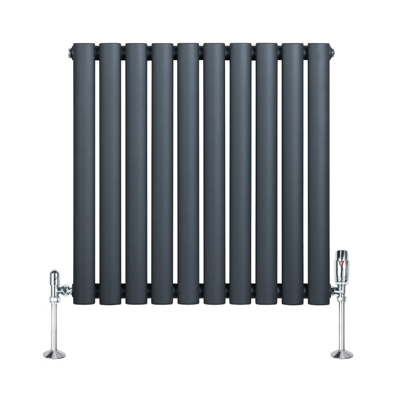 Oval Single Column Radiator & Valves - 600mm x 600mm - Anthracite Grey