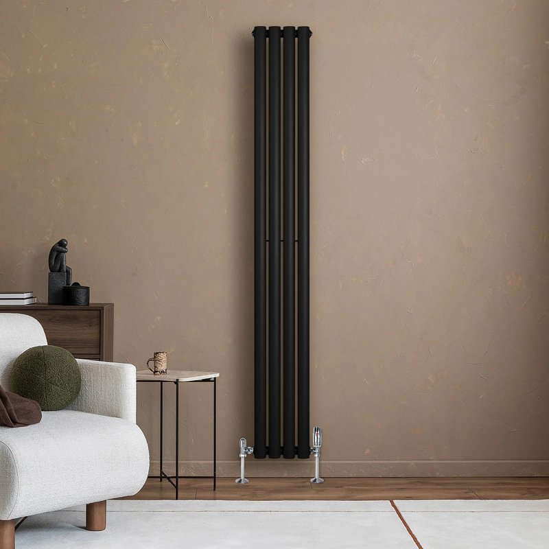 Oval Single Column Radiator & Valves - 1800mm x 240mm - Black