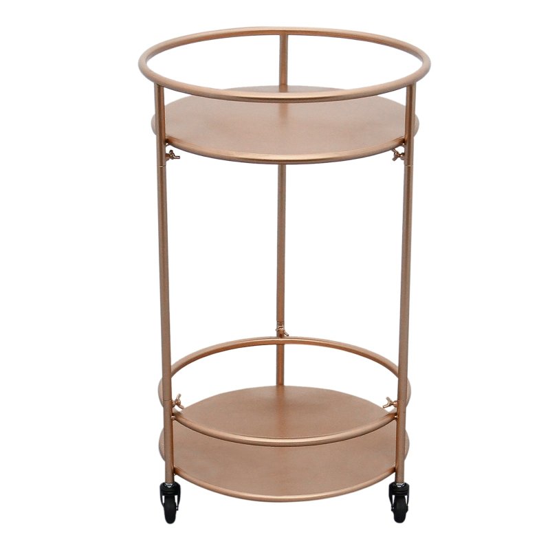 Bar Cart Trolley Drinks Serving Table On Wheels Rose Gold Round Storage, Art Deco, 30's Style, Cocktail Tea Party, Furniture, Side-table, Modern, Vintage, 2 Shelves