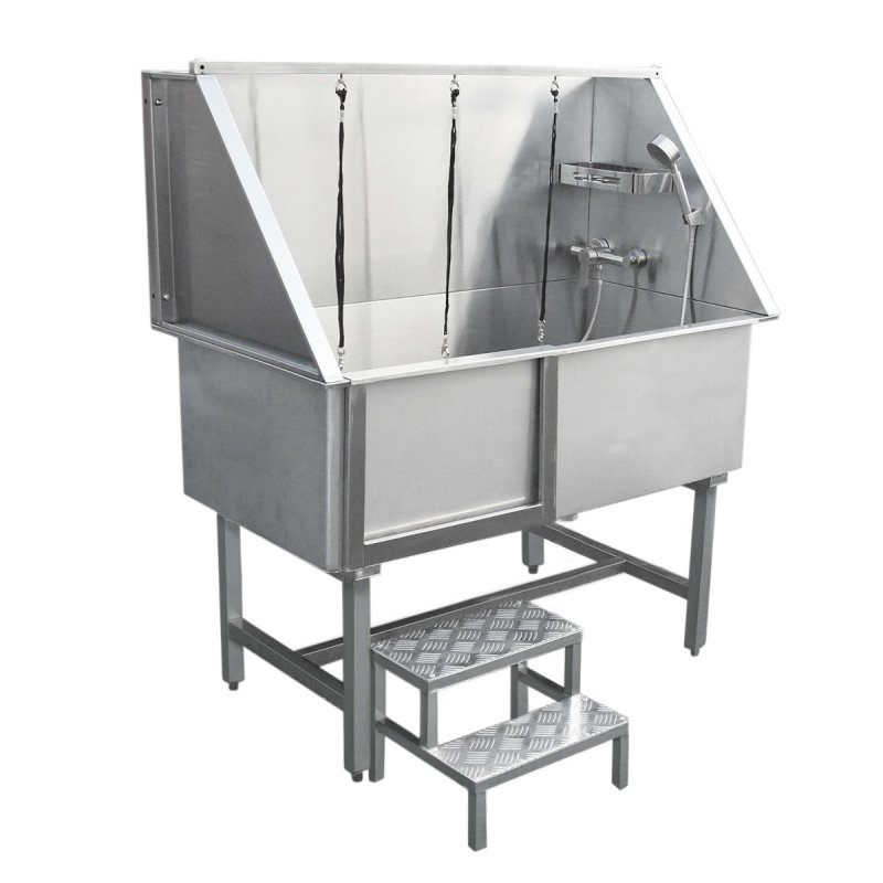 Dog Bath Professional Stainless Steel  Pet Grooming Station 600mm Extra-Large Heavy Duty Metal Wash-Tub Groomer Walk In Shower Clean | With Mixer Tap And Drainage Kit | FREE Gloves