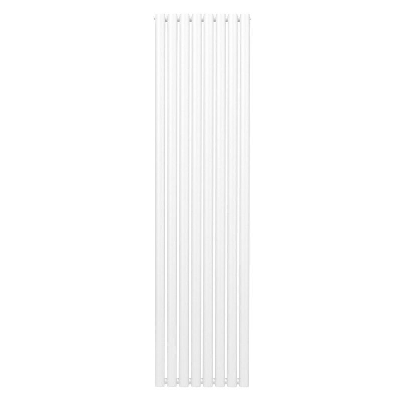 Oval Column Radiator 1800mm x 480mm Modern Designer Double Panel Central Heating Heater Gloss White Carbon Steel Vertical Kitchen Living Room Bathroom FREE Cleaning Brush Fixing Kit & Brackets