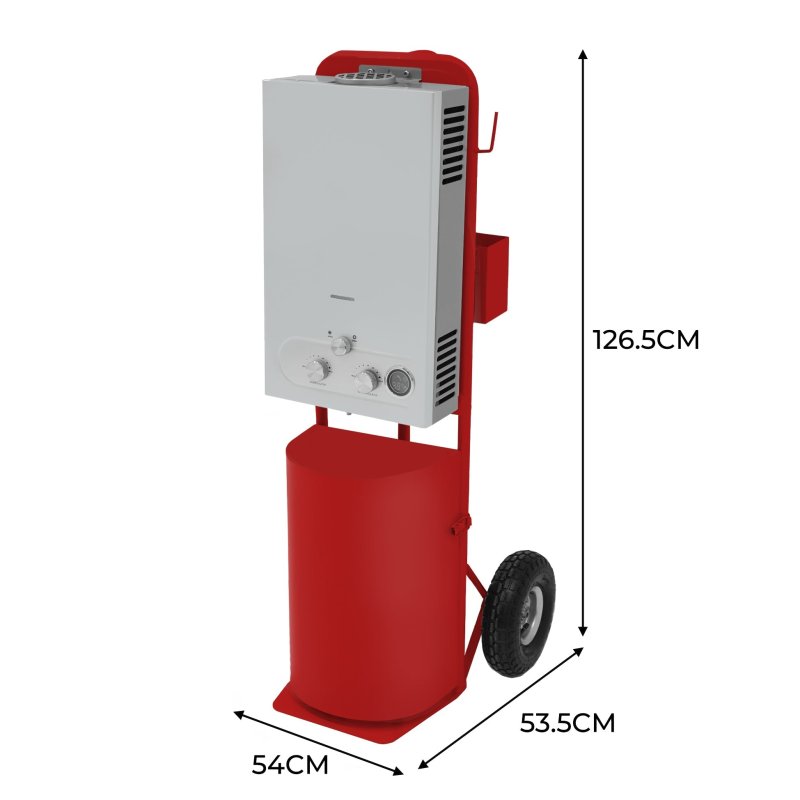 Portable Horse Shower With Steel Trolley Red 18L Tankless Instant Hot Water Gas Boiler LPG Heater 10m Water Hose & 9-Pattern Spray Gun Camping Outdoor 10