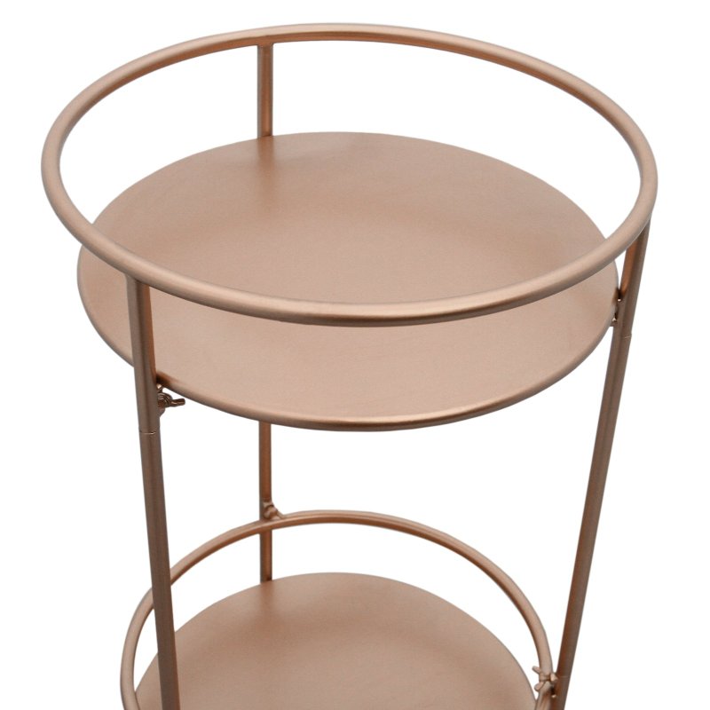 Bar Cart Trolley Drinks Serving Table On Wheels Rose Gold Round Storage, Art Deco, 30's Style, Cocktail Tea Party, Furniture, Side-table, Modern, Vintage, 2 Shelves