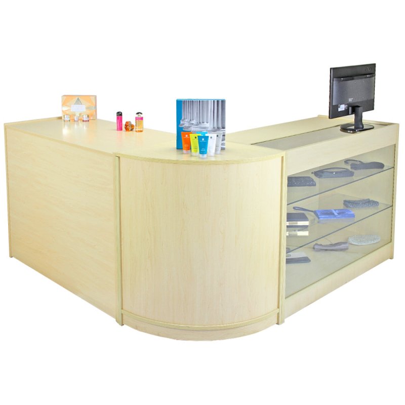MonsterShop Saturn Shop Counters Set & Glass Retail Showcase Cabinet Display, Maple, Melamine MDF