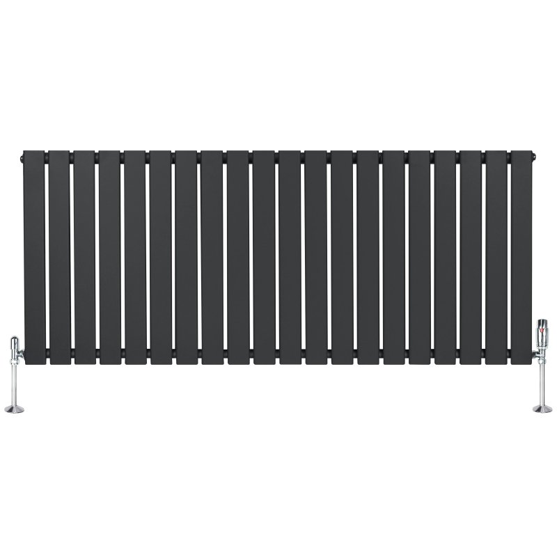 Flat Single Column Radiator & Valves - 600mm x 1400mm - Anthracite Grey