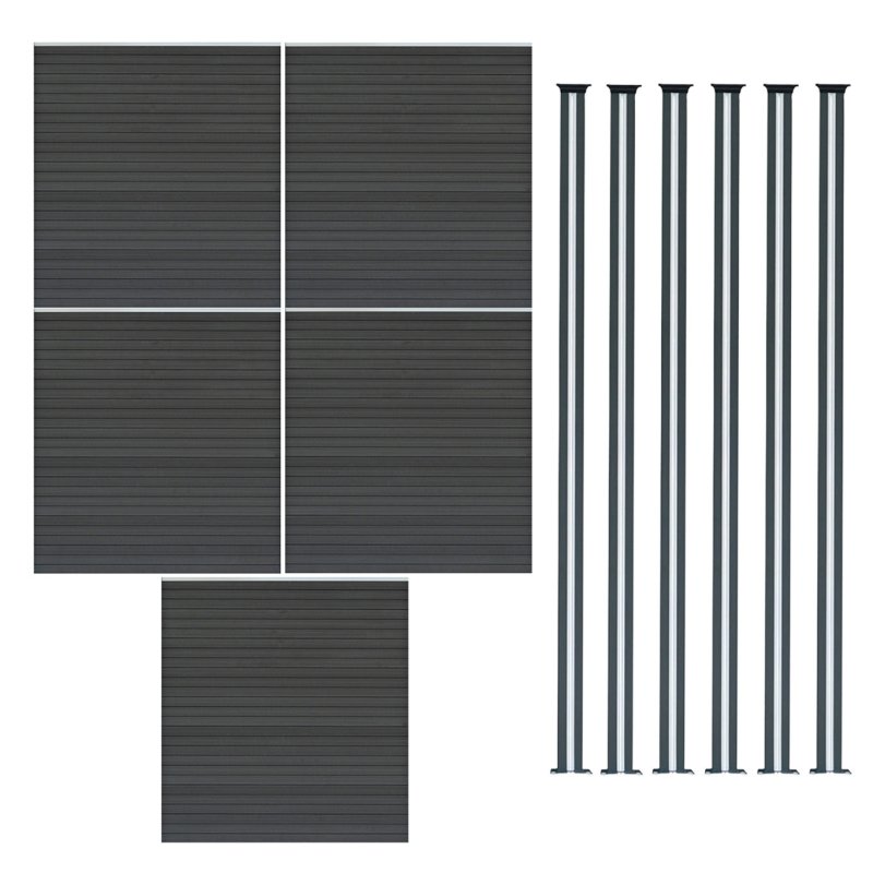 Composite Fence Panel x 5 & LED Posts x 6 - Grey