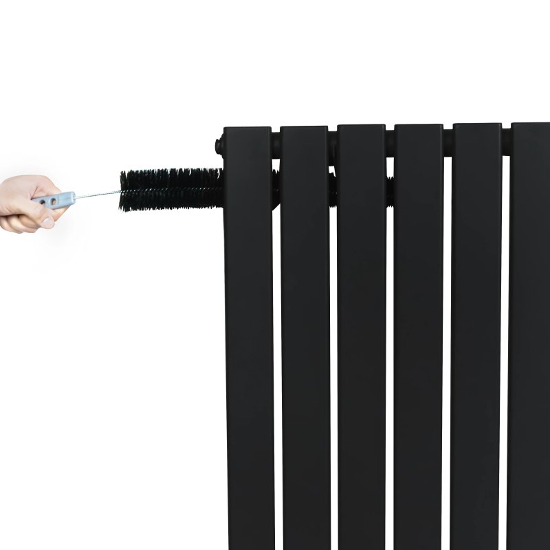 Flat Single Column Radiator & Valves - 1800mm x 280mm - Black