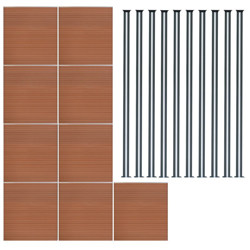 Composite Fence Panel x 9 & LED Posts x 10 - Brown