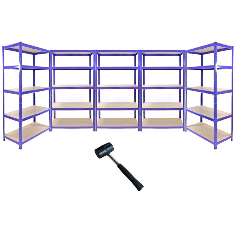 5 x 90cm Blue Warehouse Storage Bays / Garage Shed Shelving / Utility Rack + FREE Rubber Mallet