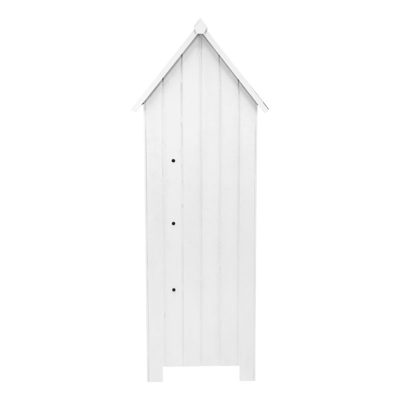 Wooden Garden Storage Shed White Tool Organiser Cabinet Beach Hut Sentry Box Lockable Doors 3 Corner Shelves 4 Door Hooks Roof Hatch Padlock 4 Keys Ground Fixing Kit Screw Covers Fir Wood Asphalt Roof
