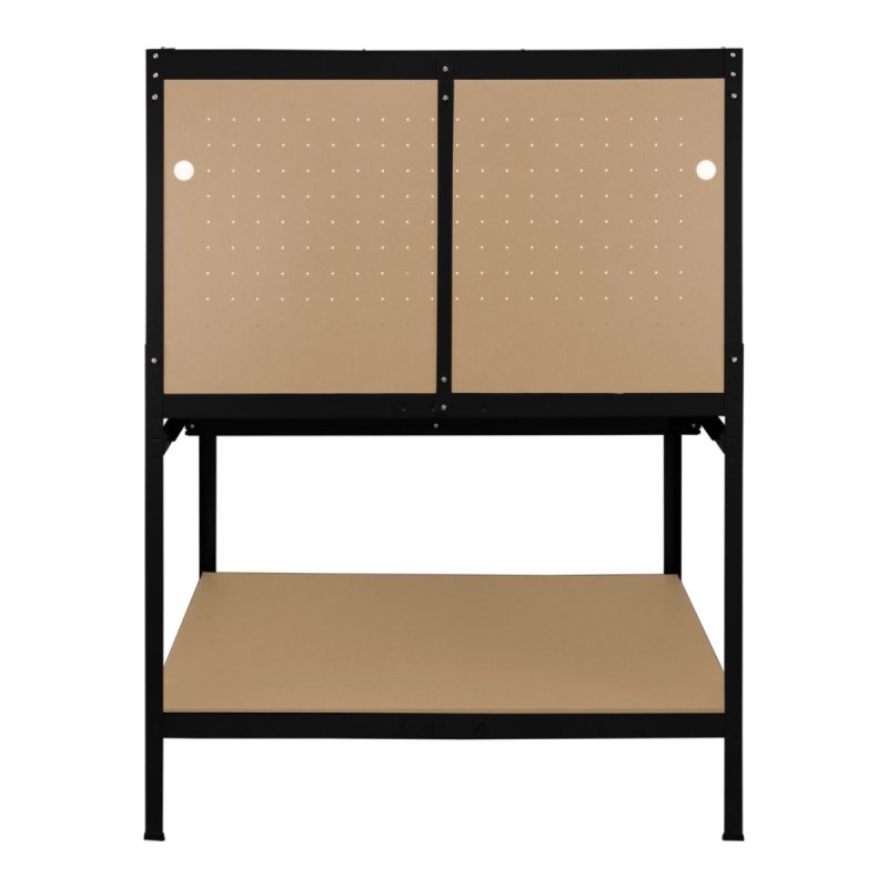 Garage Workbench Black Pegboard Drawer Shelves LED Light Heavy Duty Steel Wooden Workshop Industrial Shed DIY Work Table Desk Tool Storage Station Unit 370kg Total Capacity 40 Hooks Rubber Mallet
